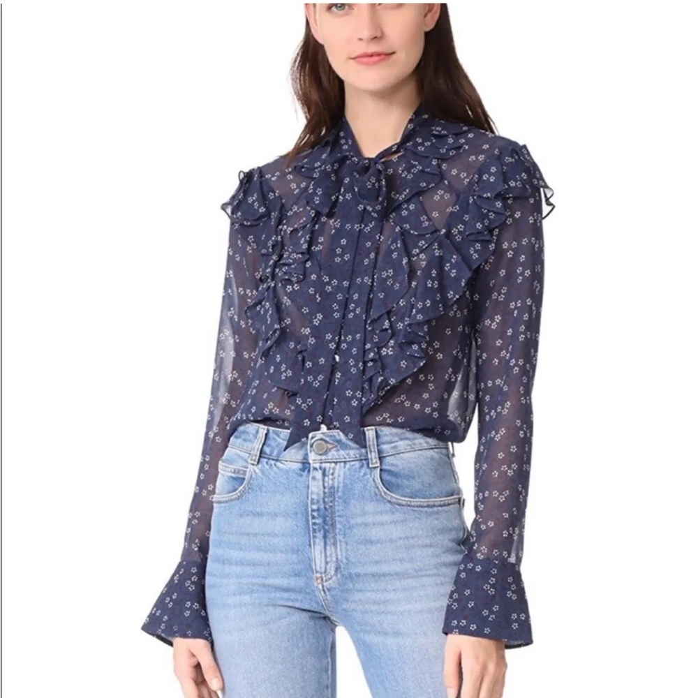 Veronica Beard Finley Ruffled Tie-Neck Blouse